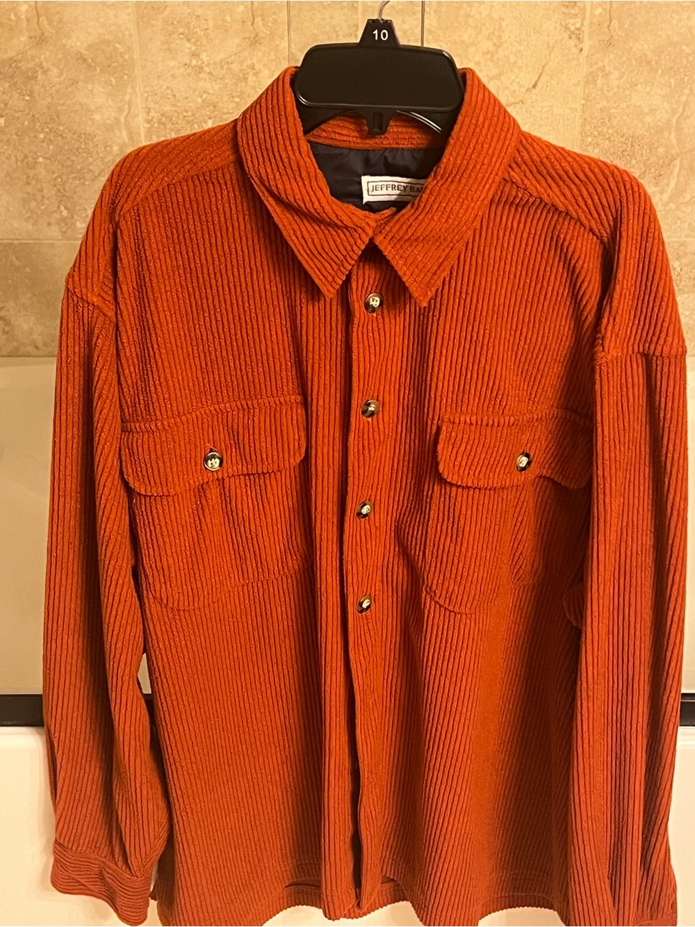 Jeffrey Banks Men's Orange Corduroy Button-Down Shirt - Casual Long Sleeve